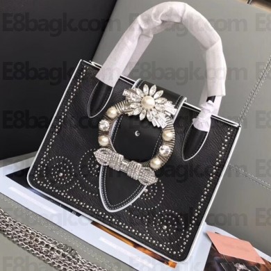 Miu Miu Madras leather Tote Bag 5BA043 Studs Black