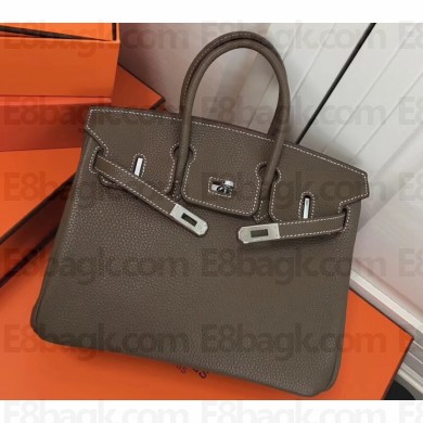 Hermes Birkin 25cm Bag Etoupe in Togo Leather With Silver Hardware