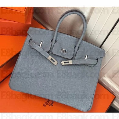 Hermes Birkin 25cm Bag Baby Blue in Togo Leather With Silver Hardware