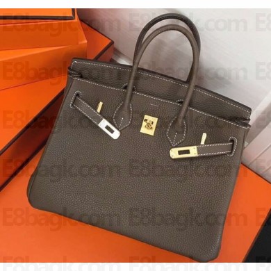 Hermes Birkin 25cm Bag Etoupe in Togo Leather With Gold Hardware