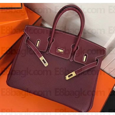 Hermes Birkin 25cm Bag Bordeaux Red in Togo Leather With Gold Hardware