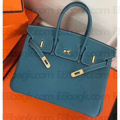 Hermes Birkin 25cm Bag Denim Blue in Togo Leather With Gold Hardware