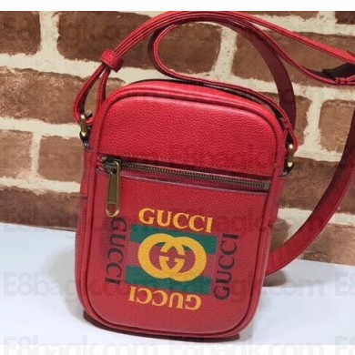 Gucci Vintage Logo Print Leather Shoulder Bag 574803 Red