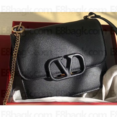 Valentino Small VSLING Grainy Calfskin Shoulder Bag 0074 Black 2019