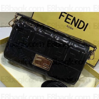 Fendi All-Over FF Motif Leather Medium Baguette Bag Vinyl Glossy Black 2019
