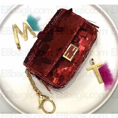 Fendi Nano Baguette Bag Charm Embroidered Sequins Red 2019