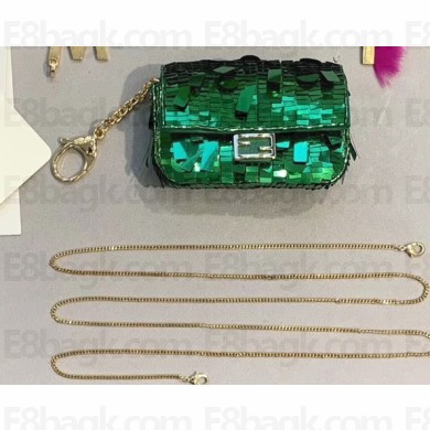 Fendi Nano Baguette Bag Charm Embroidered Sequins Green 2019
