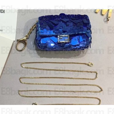 Fendi Nano Baguette Bag Charm Embroidered Sequins Blue 2019