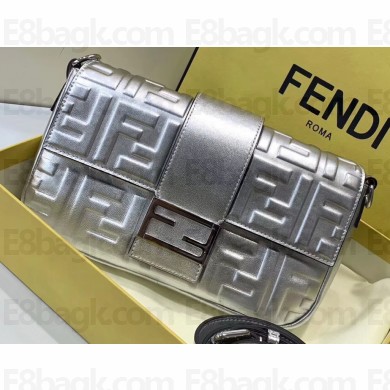 Fendi All-Over FF Motif Leather Baguette Belt Bag Silver 2019