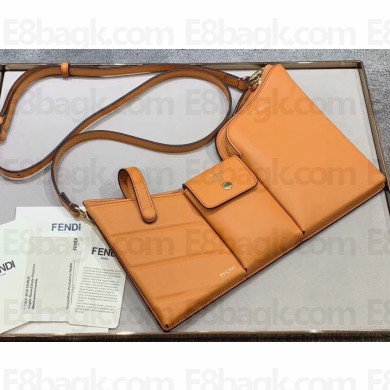 Fendi 3 Pockets Leather Messenger Mini Bag Orange 2019