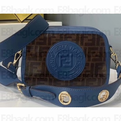 Fendi Stamp Brown Fabric FF Motif Camera Case Bag Blue
