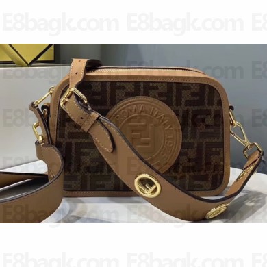 Fendi Stamp Brown Fabric FF Motif Camera Case Bag Apricot