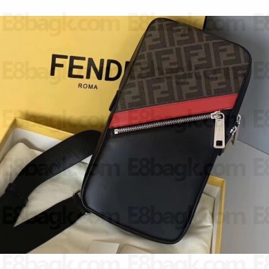 Fendi Brown Fabric FF Motif One-shoulder Backpack Belt Bag Black/Red 2019