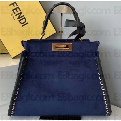 Fendi Weave Edges and Handle Peekaboo Iconic Medium Bag Suede Blue 2019