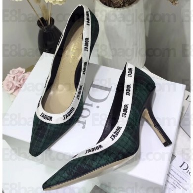 Dior Heel 9.5cm J'Adior Pumps in Tartan Fabric Black/Green 2020