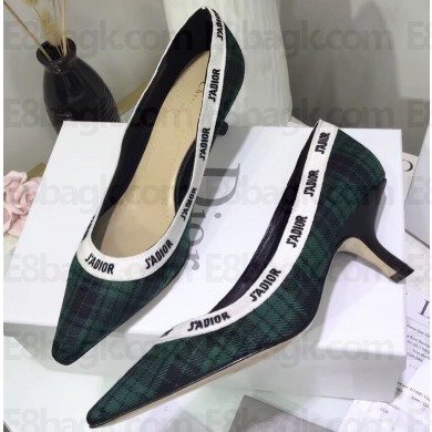 Dior Heel 6.5cm J'Adior Pumps in Tartan Fabric Black/Green 2020