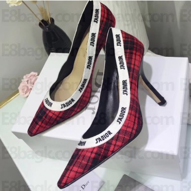 Dior Heel 9.5cm J'Adior Pumps in Tartan Fabric Black/Red 2020