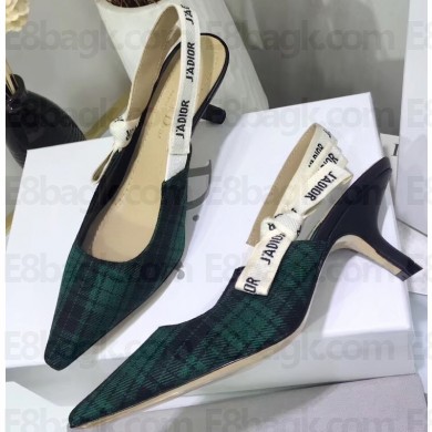 Dior Heel 6.5cm J'Adior Slingback Pumps in Tartan Fabric Black/Green 2020
