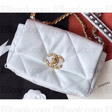 Chanel 19 Small Leather Flap Bag AS1160 White 2020