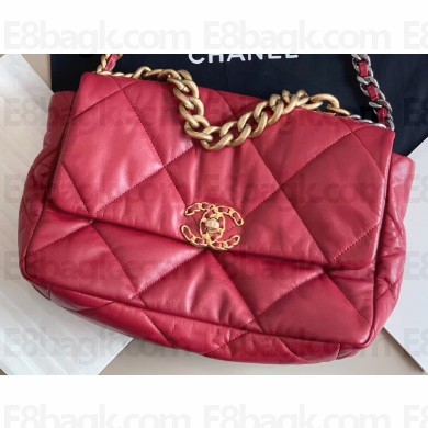 Chanel 19 Large Leather Flap Bag AS1161 Date Red 2020