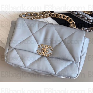 Chanel 19 Small Leather Flap Bag AS1160 Light Gray 2020
