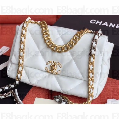 Chanel 19 Large Leather Flap Bag AS1161 White 2020