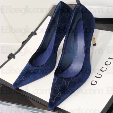 Gucci Heel 7.5cm Velvet GG Pumps Blue 2019