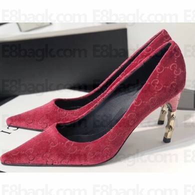 Gucci Heel 7.5cm Velvet GG Pumps Dark Pink 2019