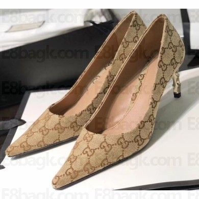 Gucci Heel 5.5cm GG Canvas Pumps Beige 2019