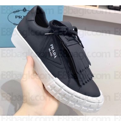 Prada Gabardine Fabric Fringe Low-top Sneakers Black 2020
