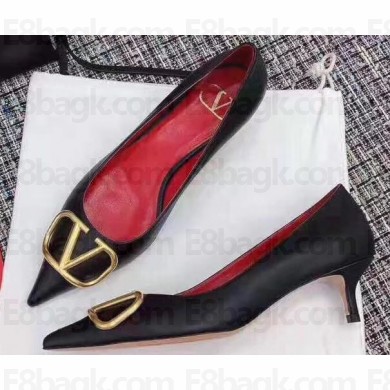 Valentino Heel 4cm VLOGO Calfskin Pumps Black 2019