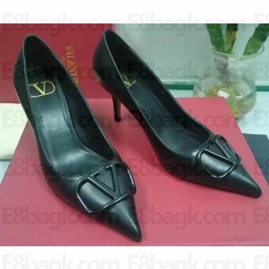 Valentino Heel 7.5cm VLOGO Calfskin Pumps So Black 2019
