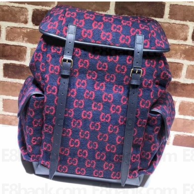 Gucci Large GG Wool Backpack Bag 598182 Dark Blue/Red