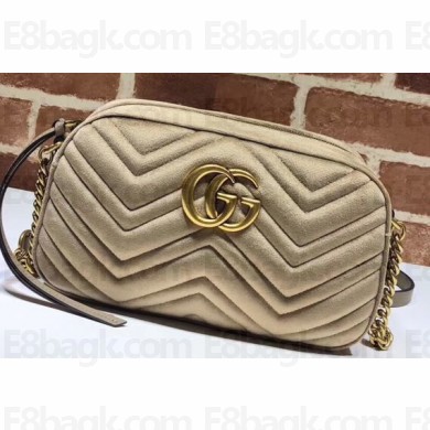 Gucci GG Marmont Small Matelassé Shoulder Camera Bag 447632 Velvet Taupe