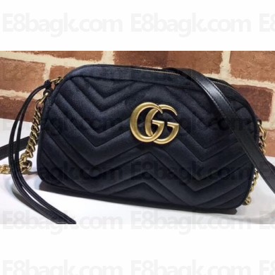 Gucci GG Marmont Small Matelassé Shoulder Camera Bag 447632 Velvet Black