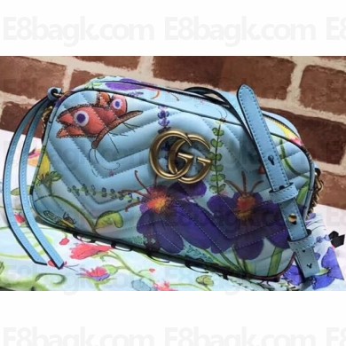 Gucci GG Marmont Small Matelassé Shoulder Camera Bag 447632 Garden Sky Blue