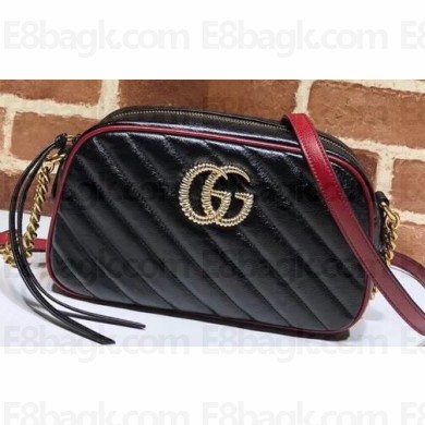 Gucci Diagonal GG Marmont Small Shoulder Camera Bag 447632 Black