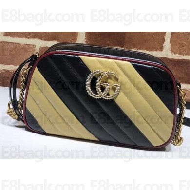 Gucci Diagonal GG Marmont Small Shoulder Camera Bag 447632 Black/Beige