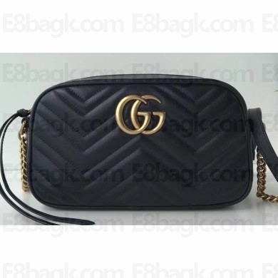 Gucci GG Marmont Small Matelassé Shoulder Camera Bag 447632 Leather Black