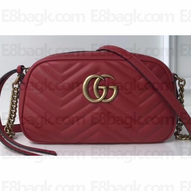 Gucci GG Marmont Small Matelassé Shoulder Camera Bag 447632 Leather Red