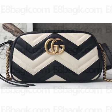 Gucci GG Marmont Small Matelassé Shoulder Camera Bag 447632 Leather Black/White