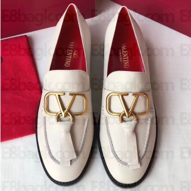 Valentino Leather Loafers With V Logo White 2020