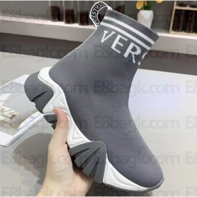 Versace Logo Print Knit Sock Sneakers Gray 2019