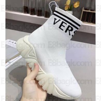 Versace Logo Print Knit Sock Sneakers White 2019