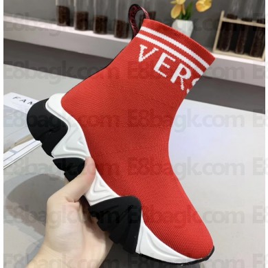 Versace Logo Print Knit Sock Sneakers Red 2019