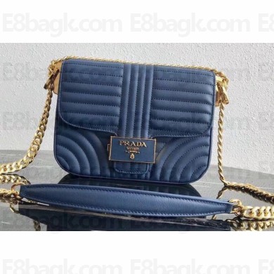 Prada Diagramme Leather Shoulder Bag 1BD217 Blue 2020