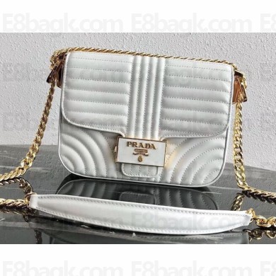 Prada Diagramme Leather Shoulder Bag 1BD217 White 2020