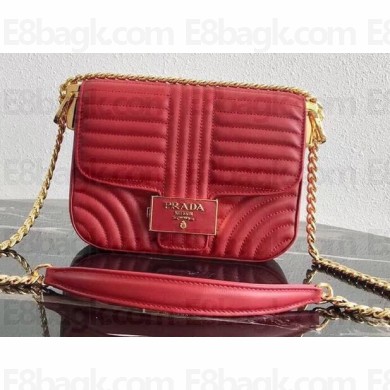 Prada Diagramme Leather Shoulder Bag 1BD217 Red 2020