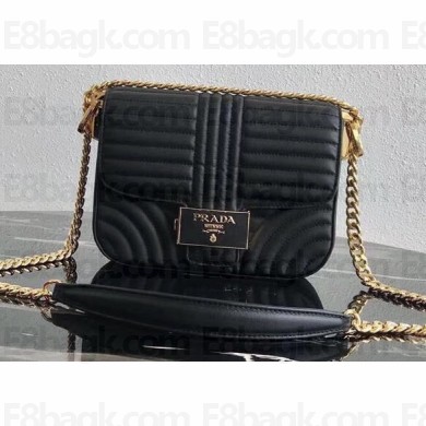 Prada Diagramme Leather Shoulder Bag 1BD217 Black 2020