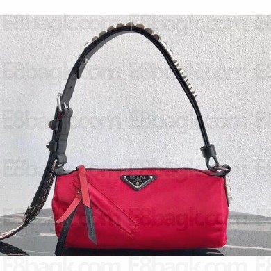 Prada Nylon Shoulder Bag with Studs 1BC100 Red 2020